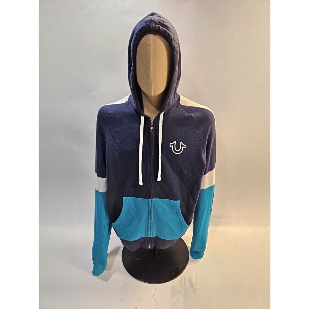 True Religion Hoodie XL X-Large Blue Whte Aqua Pre Owned 100 Authentic !!